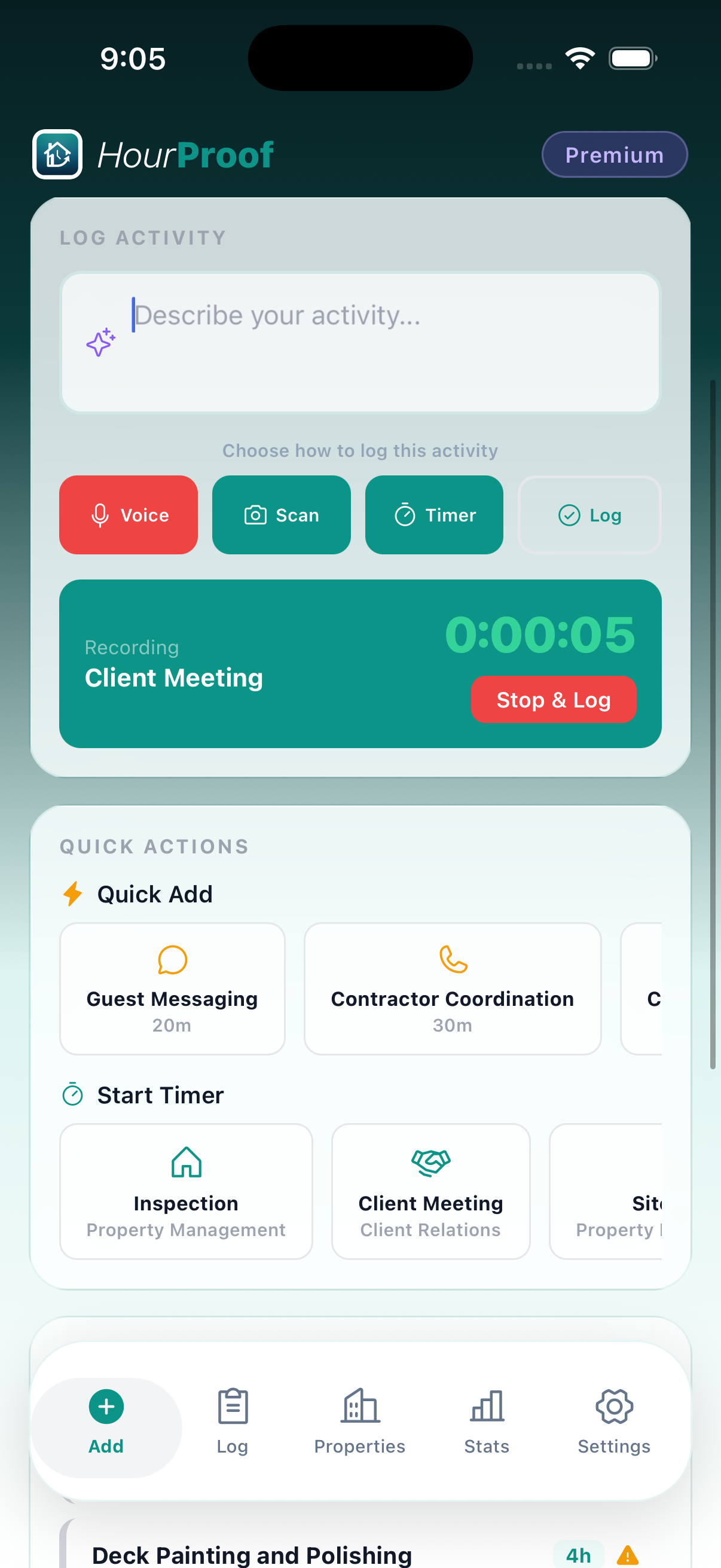Built-in Timer screenshot in the HourProof app