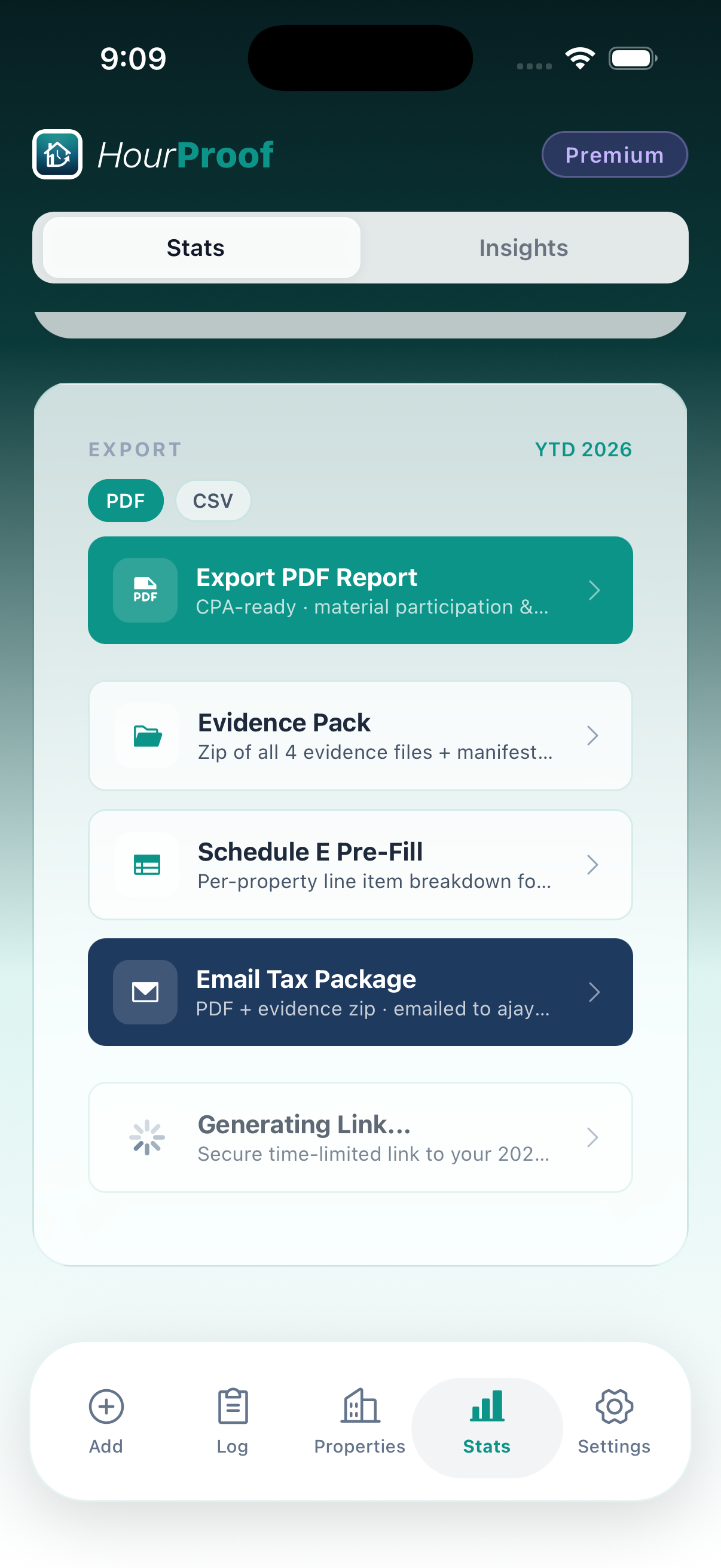 Goal Tracking & Dashboards screenshot in the HourProof app
