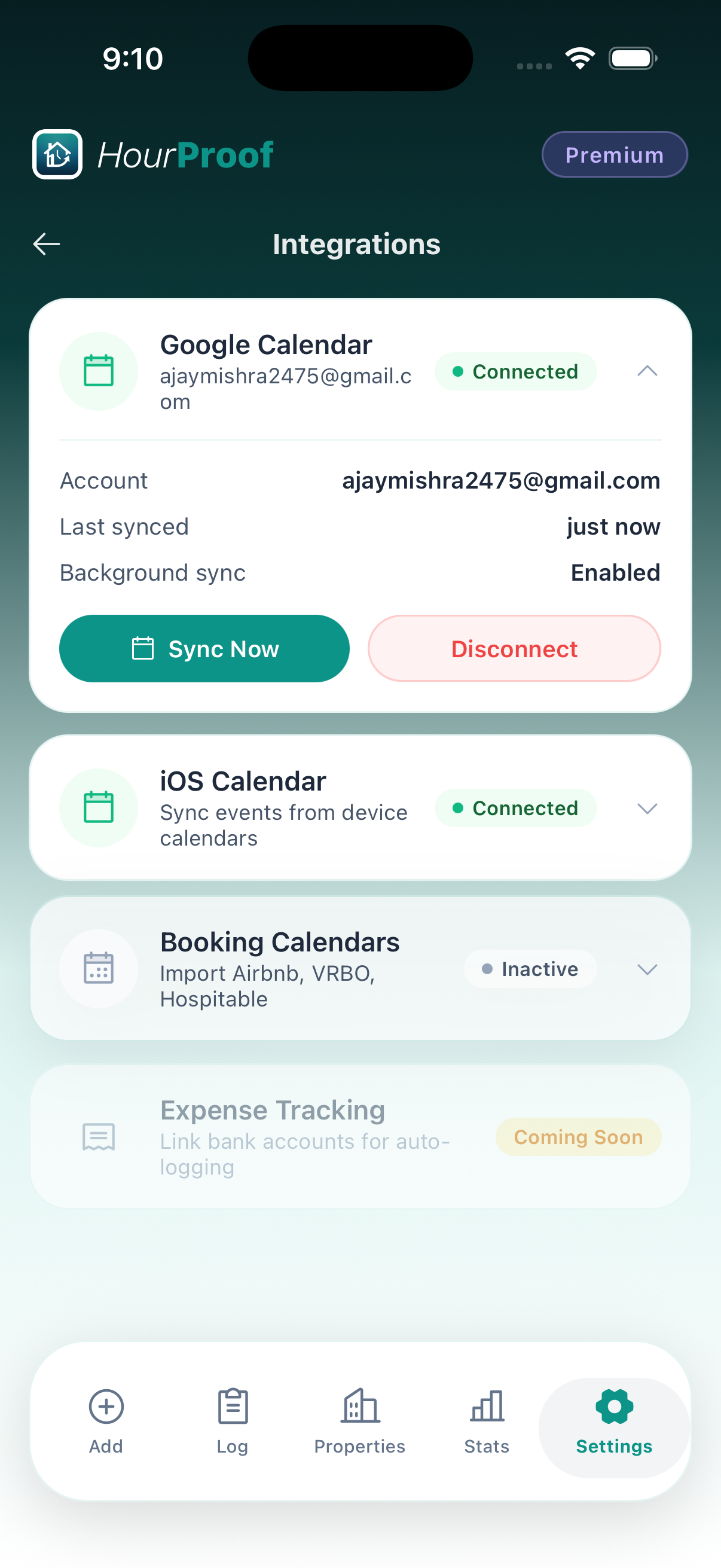 Calendar Sync screenshot in the HourProof app