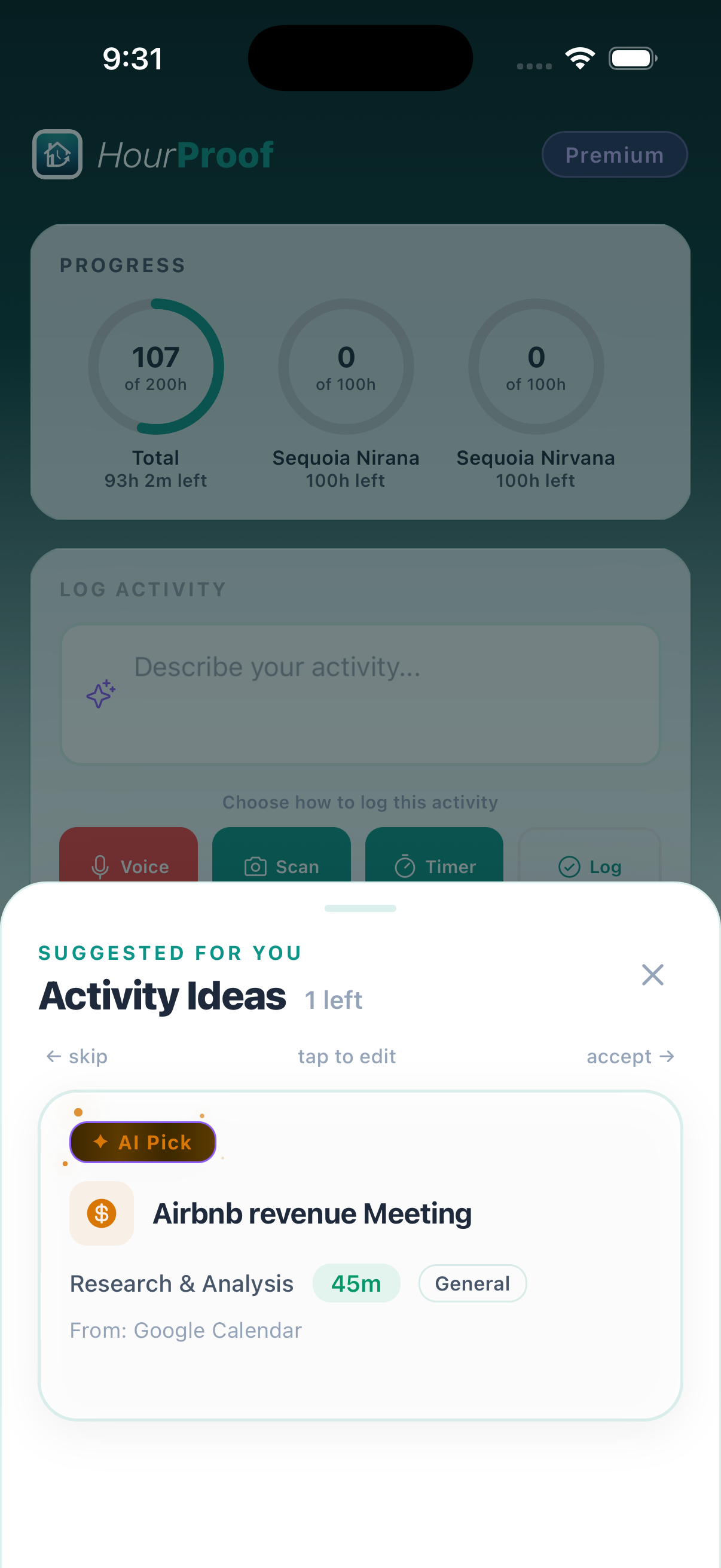 HourProof app walkthrough screenshot